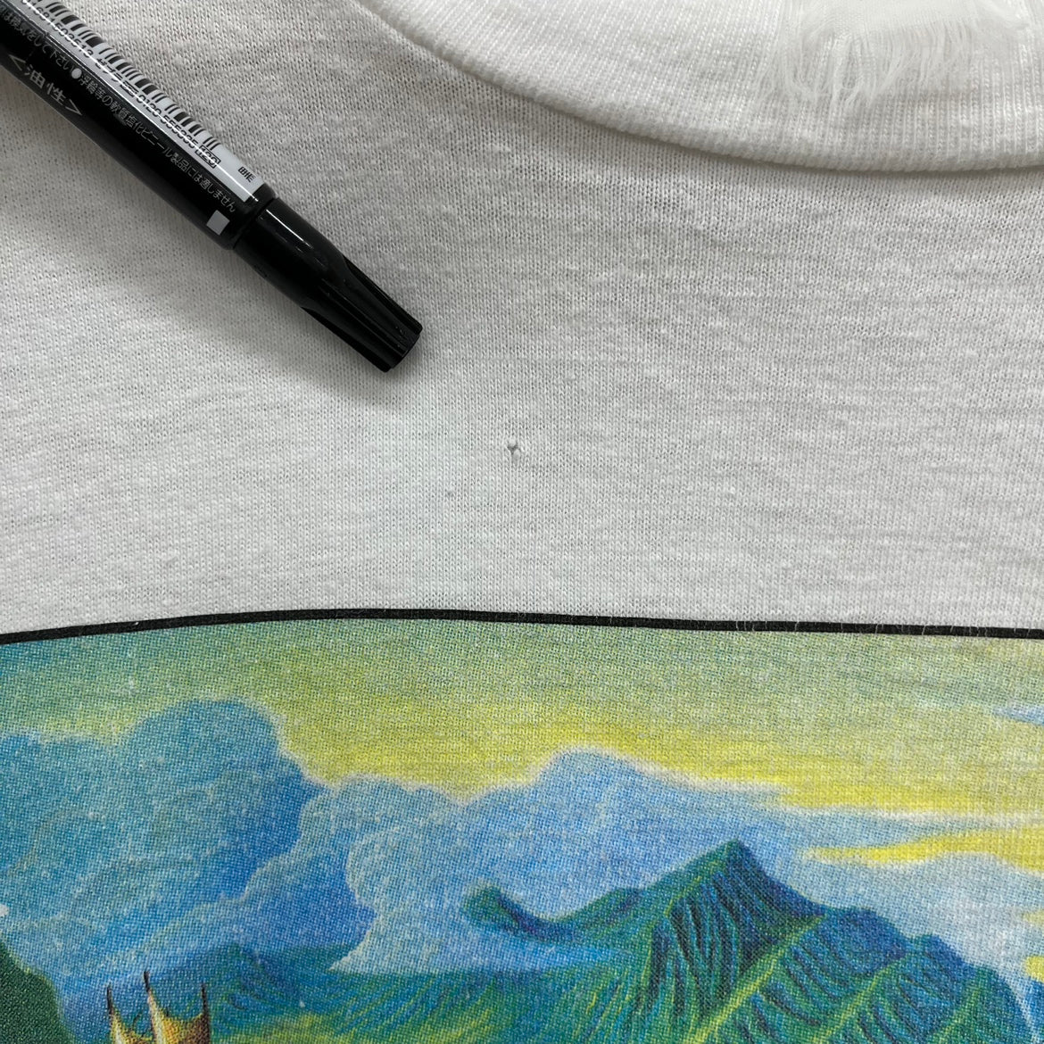 90s HAWAII アートTシャツ ハワイ グラフィック デザイン 動物 アニマル シングルステッチ 古着 ビンテージ ホワイト L相当