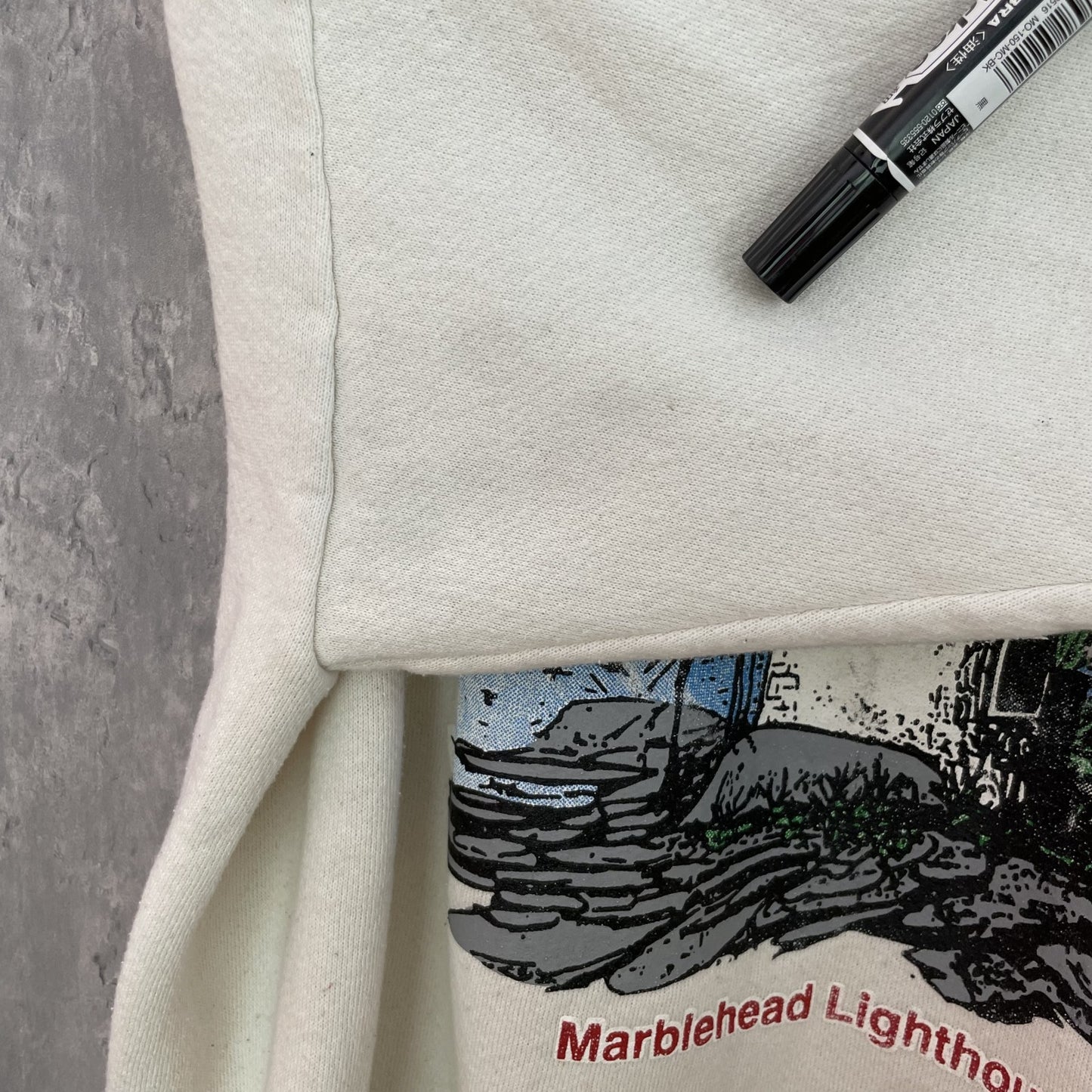 90s vintage 古着 ビンテージ USA製 マーブルヘッド ライトハウス プリント スウェット 灯台 TULTEXボディ ホワイト