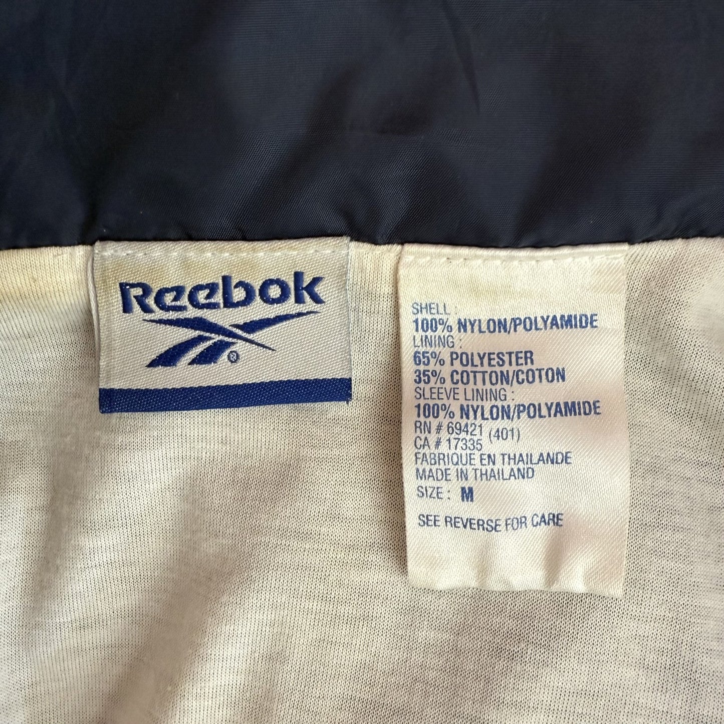 90s vintage 古着 ビンテージ リーボック ナイロンジャケット 刺繍ロゴ Reebok スポーツ ストリート フルジップ