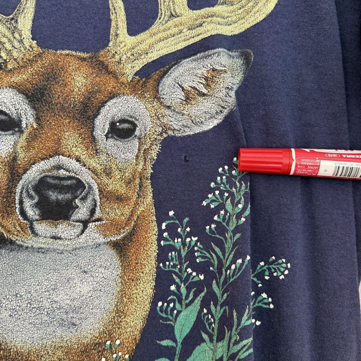 90s vintage 古着 ビンテージ アニマル 鹿 プリント 半袖Tシャツ ネイビー USA製