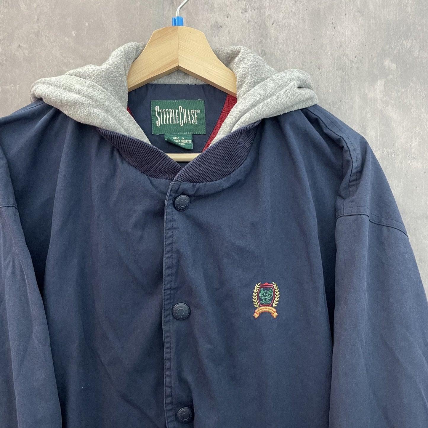 90s 00s vintage 古着 ビンテージ 短丈 カジュアル ワンポイントロゴ刺繍 STFFPLECHASE フード付 コットンジャケット