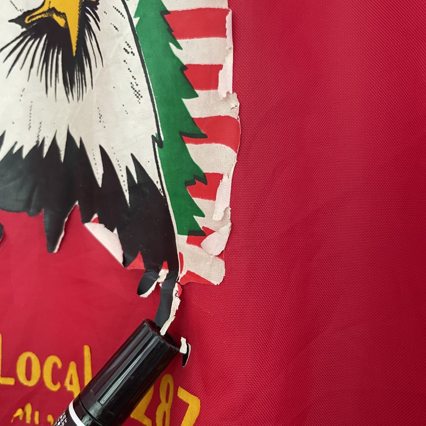 90s vintage 古着 ビンテージ スタジャン USA製 ワンポイント刺繍 リブライン アメカジ Holloway