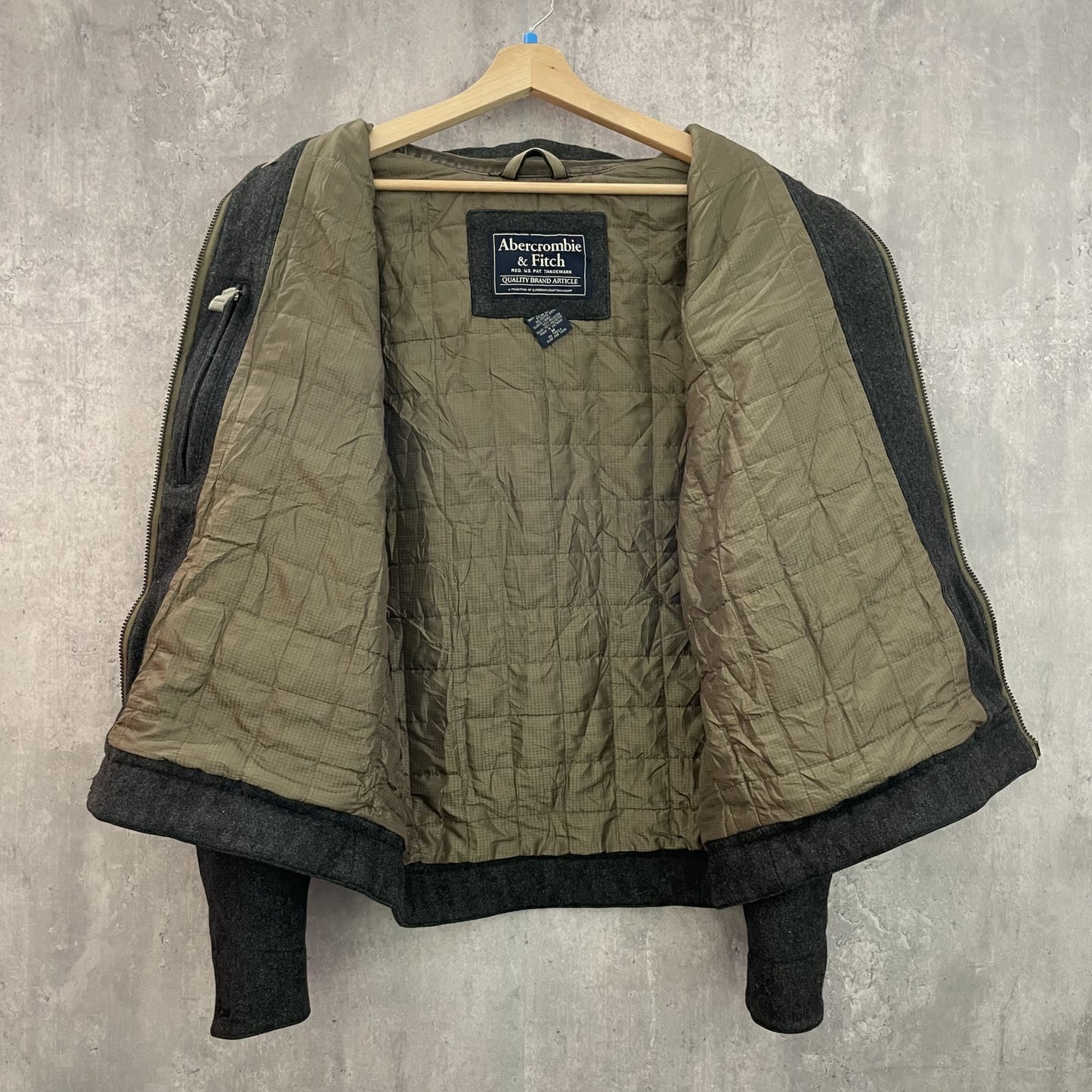 90s vintage 古着　ビンテージ　ウールジャケット　グレー　アバクロ　フルジップ　カジュアル Abercrombie&Fitch