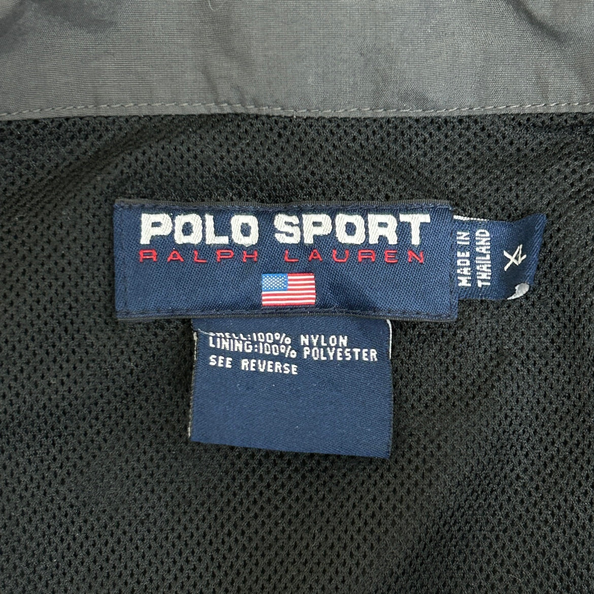 90s POLO SPORT ナイロンジャケット ラルフローレン ラグランスリーブ フルジップ ブラック 古着 ビンテージ XL