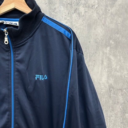 FILA フィラ トラックジャケット ワンポイント ロゴ 刺しゅう スポーツ サイドライン 古着 ビンテージ ネイビー XL