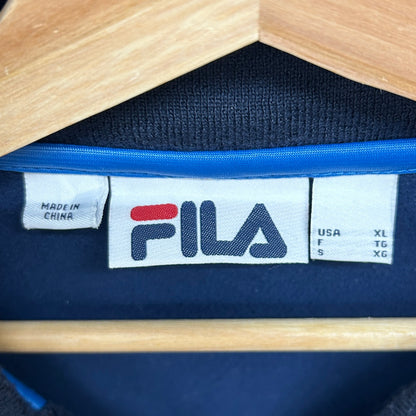 FILA フィラ トラックジャケット ワンポイント ロゴ 刺しゅう スポーツ サイドライン 古着 ビンテージ ネイビー XL