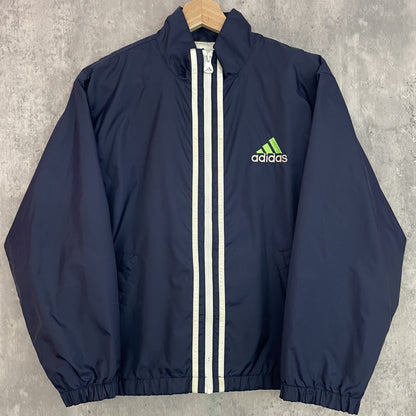 90s vintage 古着　ビンテージ　アディダス　ナイロンジャケット　adidas 三本ストライプ　フルジップ　ネイビー