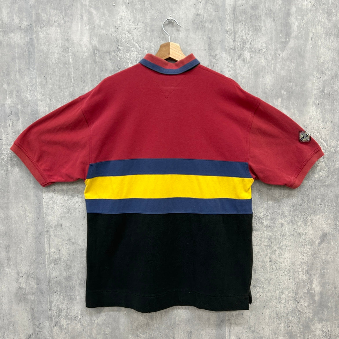 90s TOMMY HILFIGER OUTDOORS ポロシャツ トミーヒルフィガー クレイジーパターン GEAR スナップボタン 90年代 古着 ビンテージ L