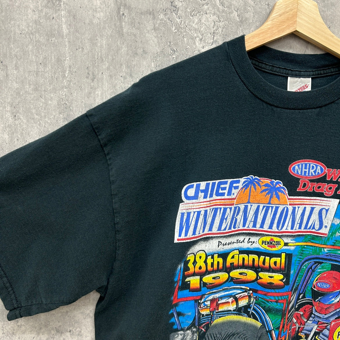 90s JERZEES NHRA Winston Drag Racing 1998 Tシャツ ジャージーズ 半袖 レーシング 車 古着 ビンテージ ブラック XL