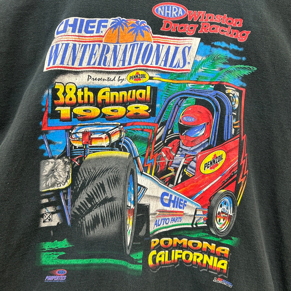 90s JERZEES NHRA Winston Drag Racing 1998 Tシャツ ジャージーズ 半袖 レーシング 車 古着 ビンテージ ブラック XL