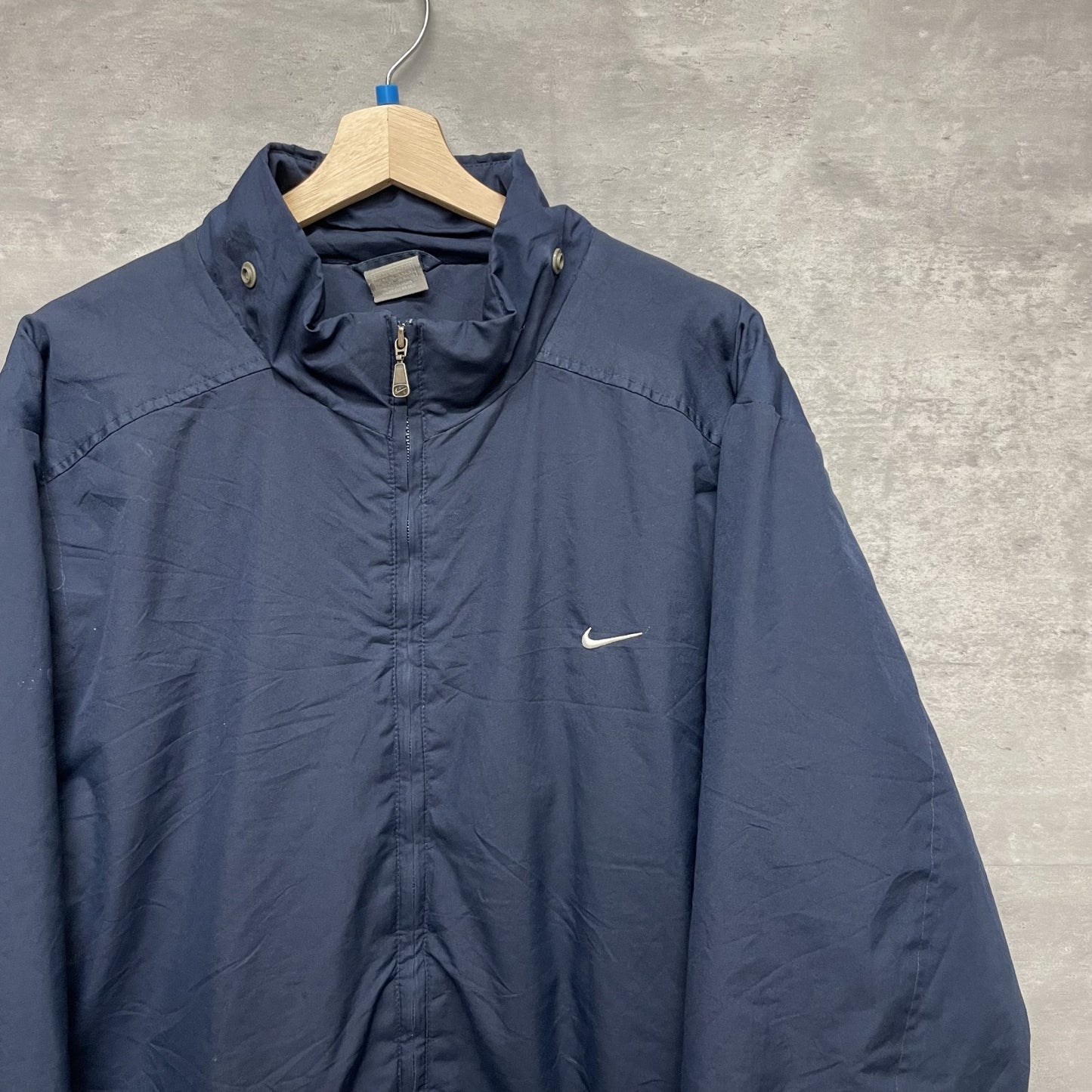 00s vintage 古着　ビンテージ　NIKE ナイキ　ナイロンジャケット　フルジップ　胸元ロゴ　バックロゴ　ネイビー