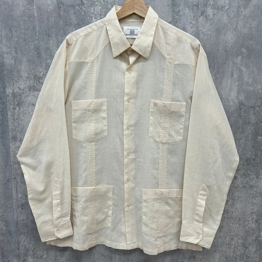 70s GIVENCHY GUAYABERAS キューバシャツ ジバンシィ 長袖シャツ リネン 古着 ビンテージ オールド イタリア デザイナーズ XL相当