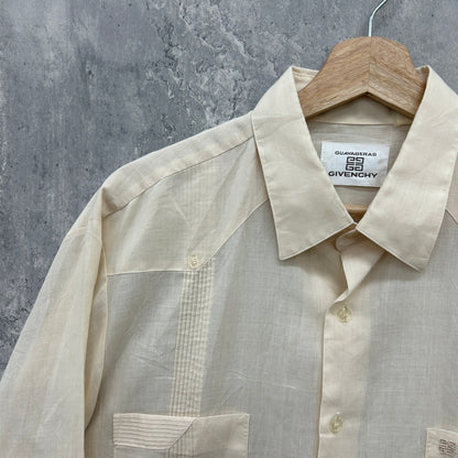 70s GIVENCHY GUAYABERAS キューバシャツ ジバンシィ 長袖シャツ リネン 古着 ビンテージ オールド イタリア デザイナーズ XL相当