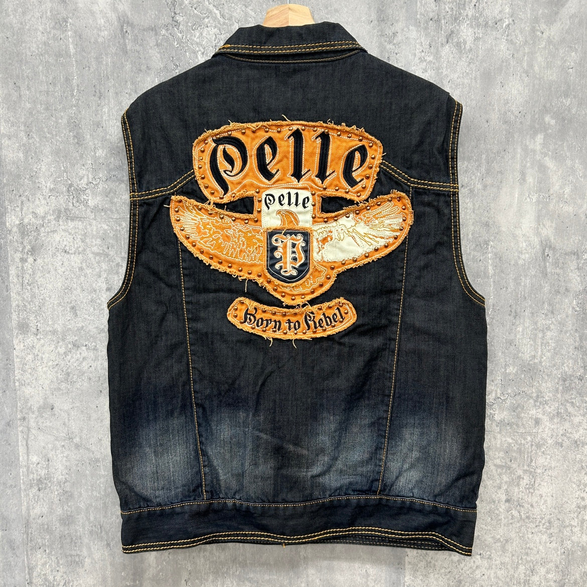 PELLE PELLE デニムベスト ペレペレ Born To Rebel ヒップホップ HIP HOP 古着 ビンテージ ブラック L