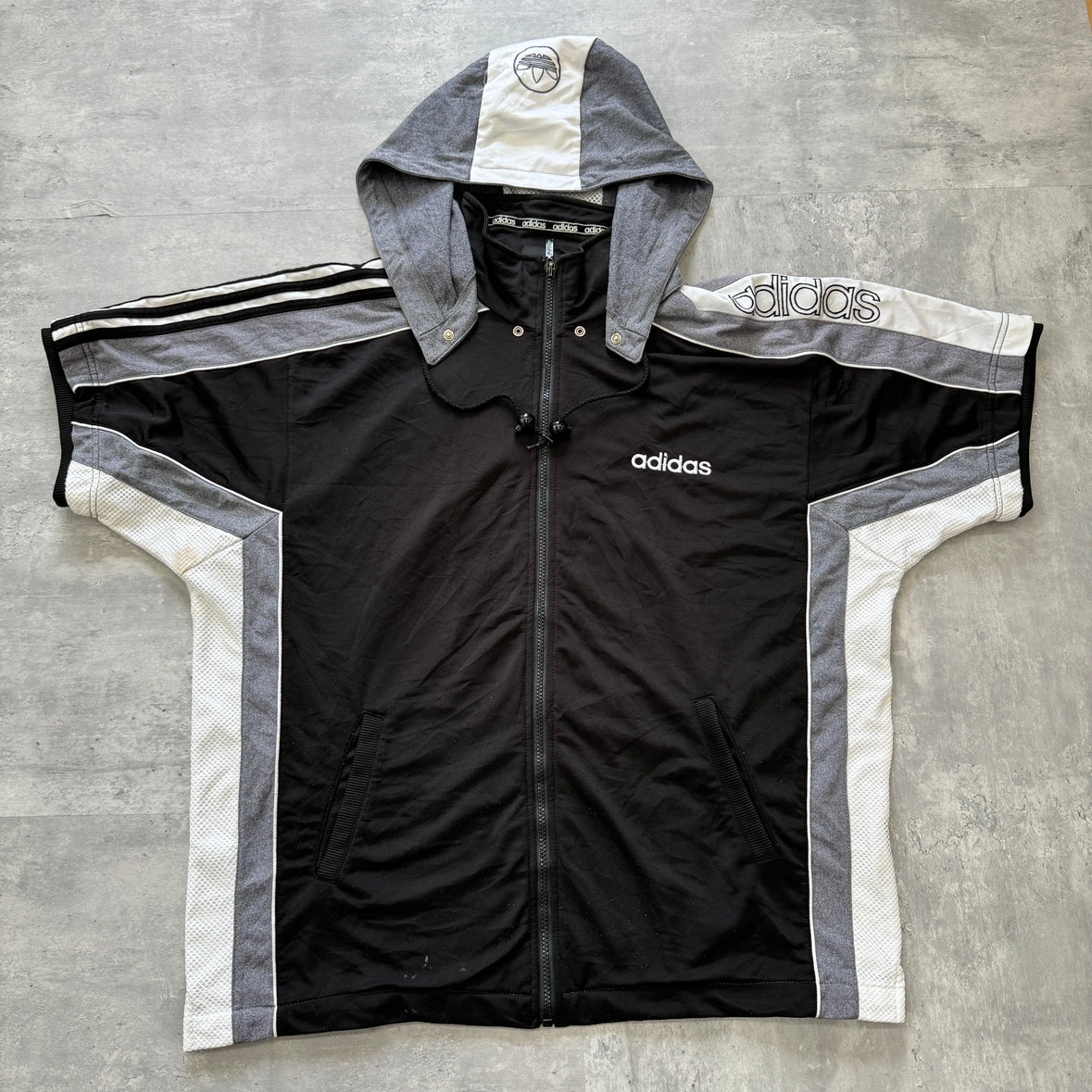 90s adidas Vintage Short Sleeve Hooded Track Jacket フード取り外し可 汚れ有り