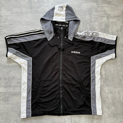 90s adidas Vintage Short Sleeve Hooded Track Jacket フード取り外し可 汚れ有り