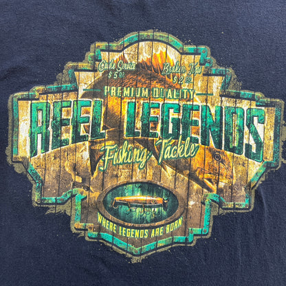 00s Reel legends リールレジェンド Tシャツ サイズL 黒ブラック 胸ポケット バックプリント L相当