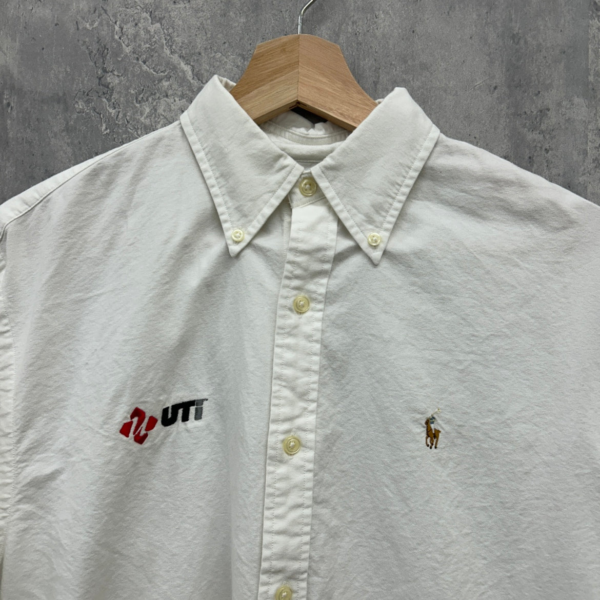 00s POLO Ralph Lauren 長袖シャツ ラルフローレン 企業ロゴ 刺しゅう 古着 ビンテージ ホワイト L相当