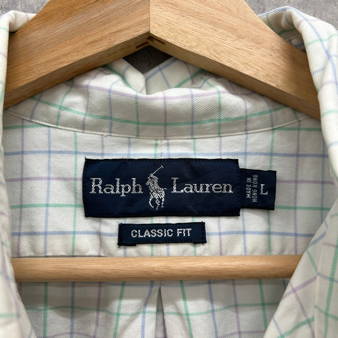 90s POLO Ralph Lauren 長袖シャツ CLASSIC FIT ラルフローレン ワンポイント ロゴ 刺しゅう 古着 ビンテージ ブルー L