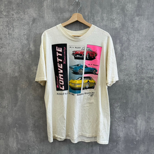 80s' Hanes BEEFY 車 シングルステッチ 半袖Ｔシャツ 100%コットン 生成り アメカジ XL USA製