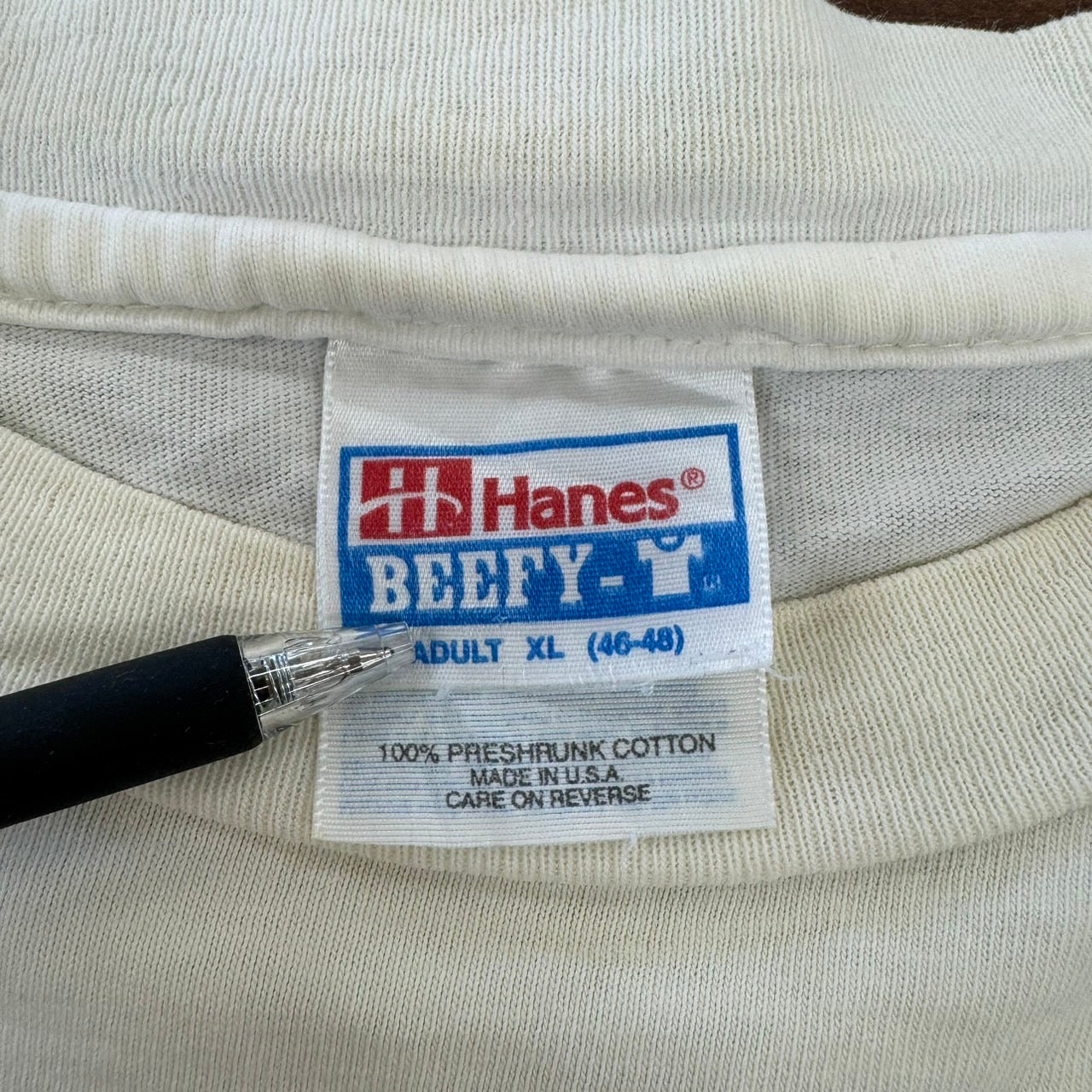 90s' アメリカ製 Hanes BEEFY-T 半袖Tシャツ シングルステッチ 白 両面プリント