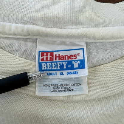 90s' アメリカ製 Hanes BEEFY-T 半袖Tシャツ シングルステッチ 白 両面プリント