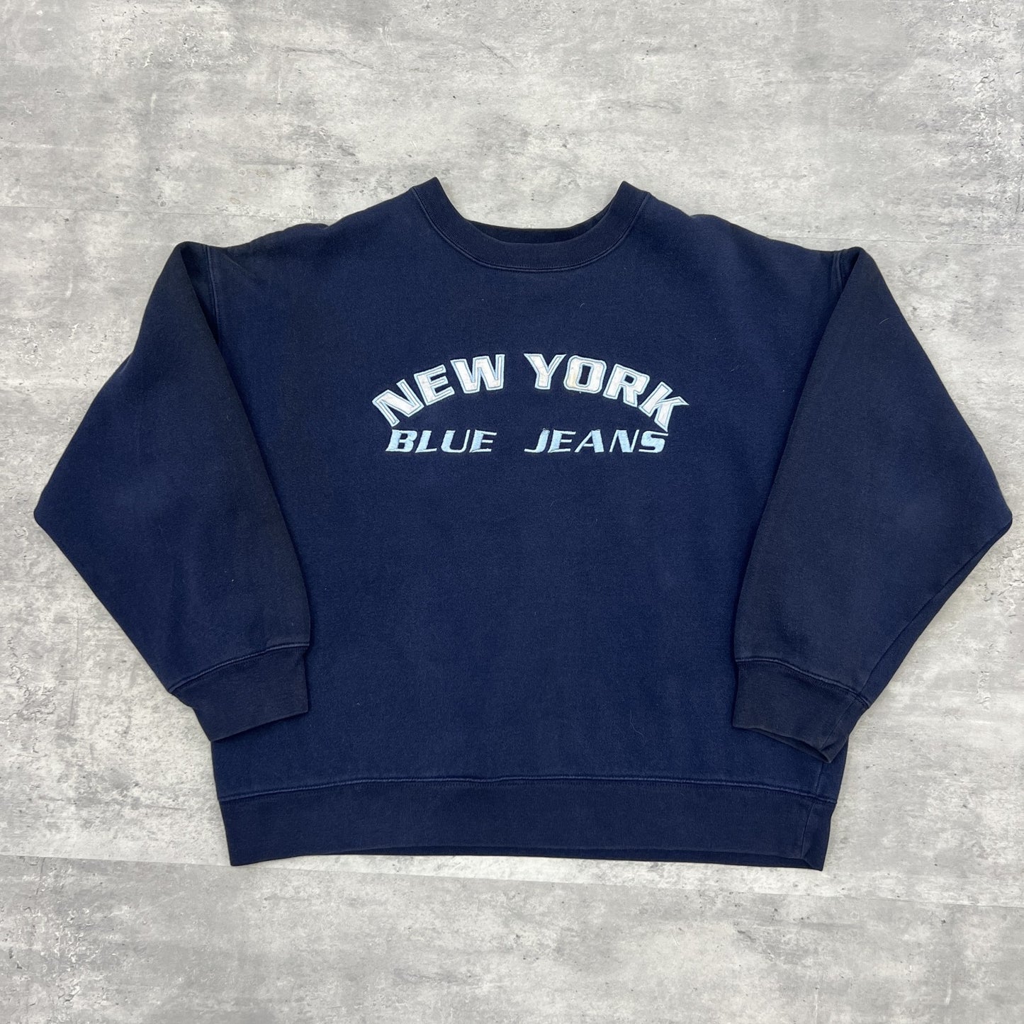 NEW YORK JEANS ニューヨークジーンズ スウェット フロント刺繍 ネイビー サイズL 裏起毛 古着