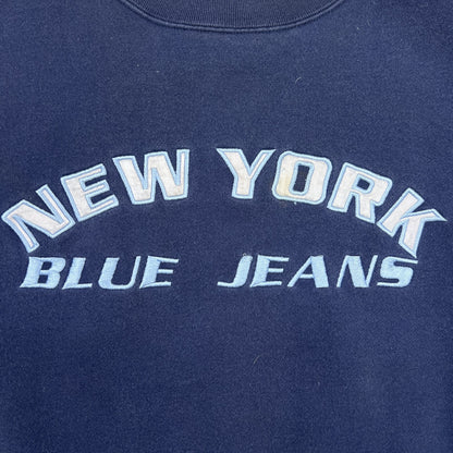 NEW YORK JEANS ニューヨークジーンズ スウェット フロント刺繍 ネイビー サイズL 裏起毛 古着