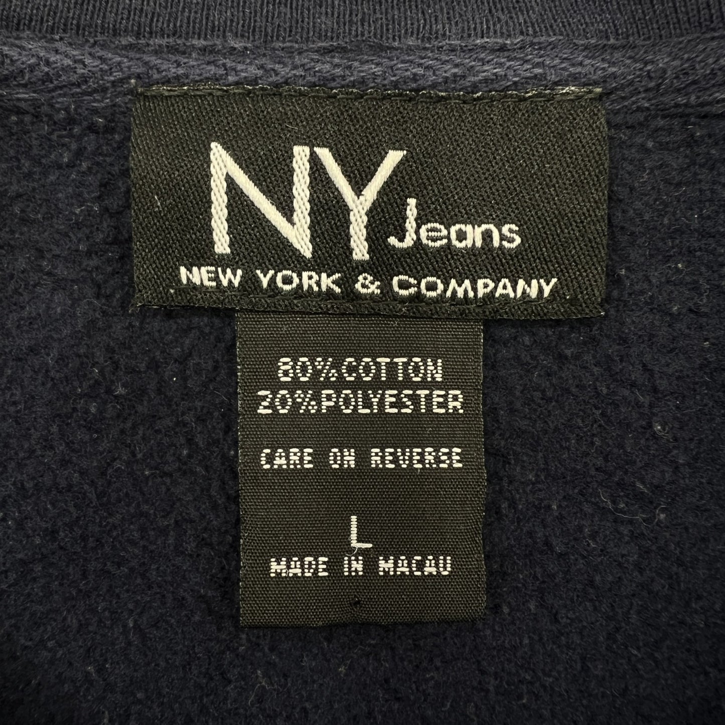 NEW YORK JEANS ニューヨークジーンズ スウェット フロント刺繍 ネイビー サイズL 裏起毛 古着