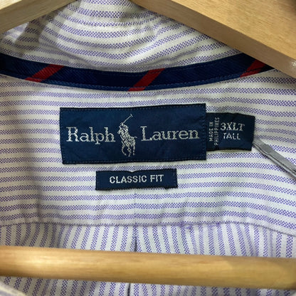 90s POLO Ralph Lauren 長袖シャツ ラルフローレン ビッグサイズ ワンポイント ロゴ ストライプ 刺しゅう 古着 ビンテージ パープル 3XL