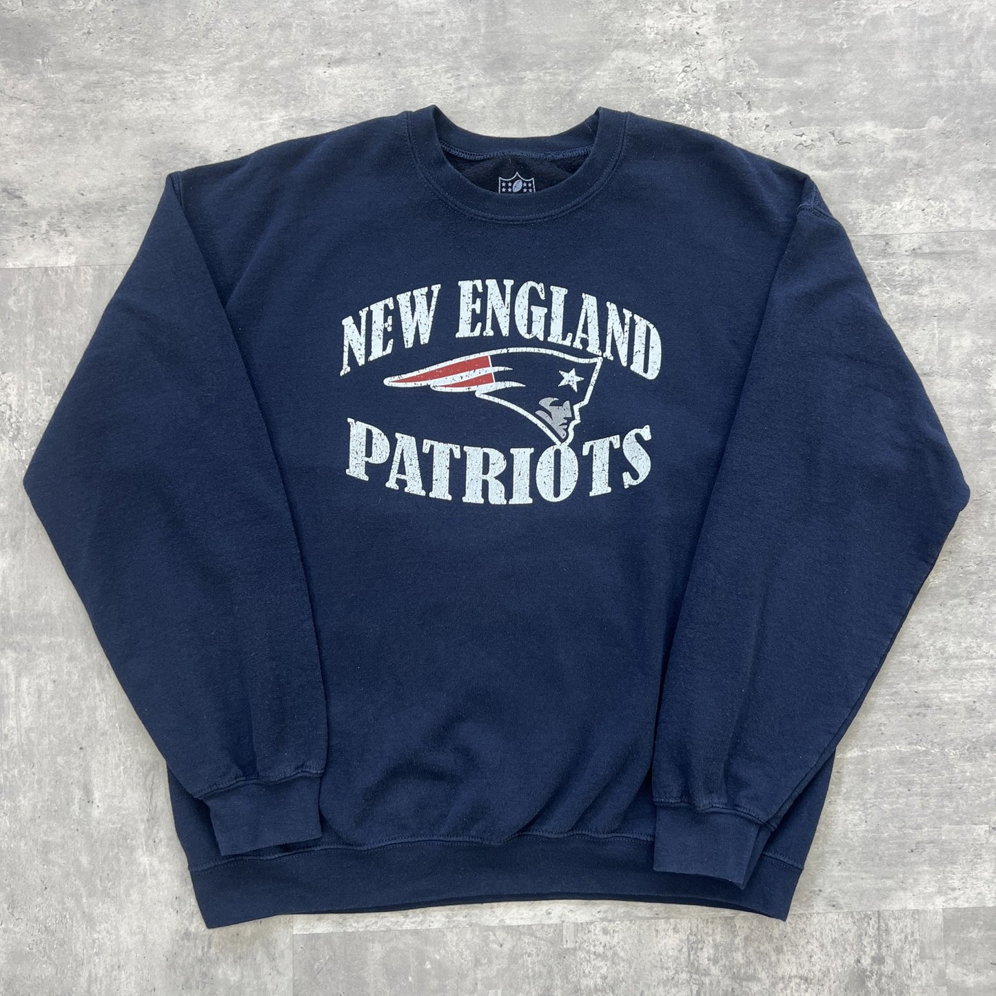 NFL NEW ENGLAND PATRIOTS スウェット ネイビー フロントプリント 古着