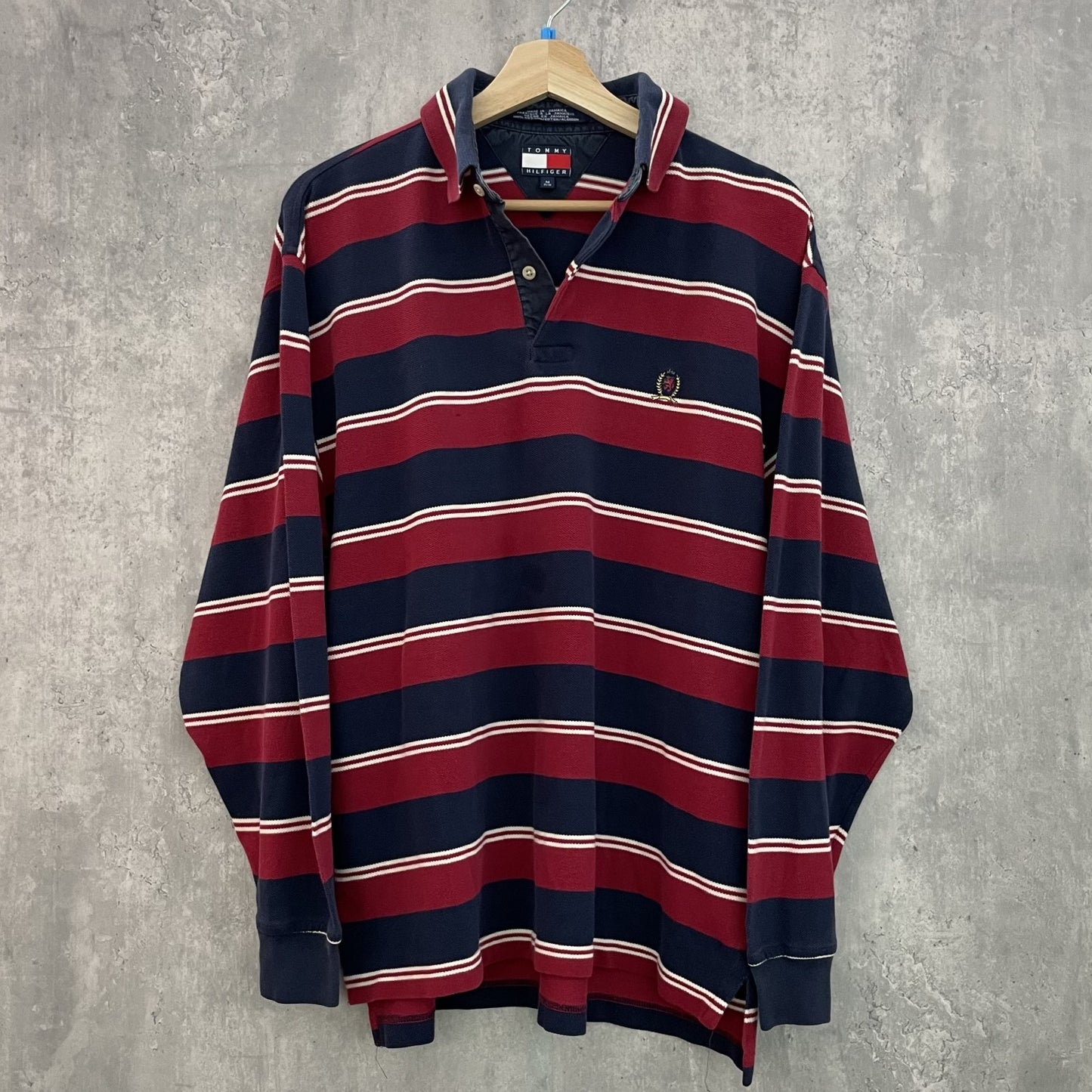 90s vintage 古着　ビンテージ　トミー　TOMMY HILFIGER トミーヒルフィガー　刺繍ロゴ　ラガーシャツ　アメカジ　ストリート