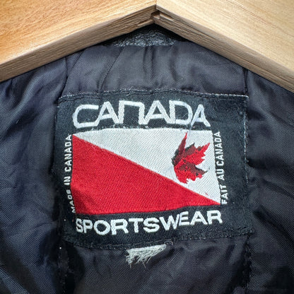 CANADA SPORTSWEAR 袖革ウールスタジャン フロント刺繍 サイズ表記タグ欠損 古着