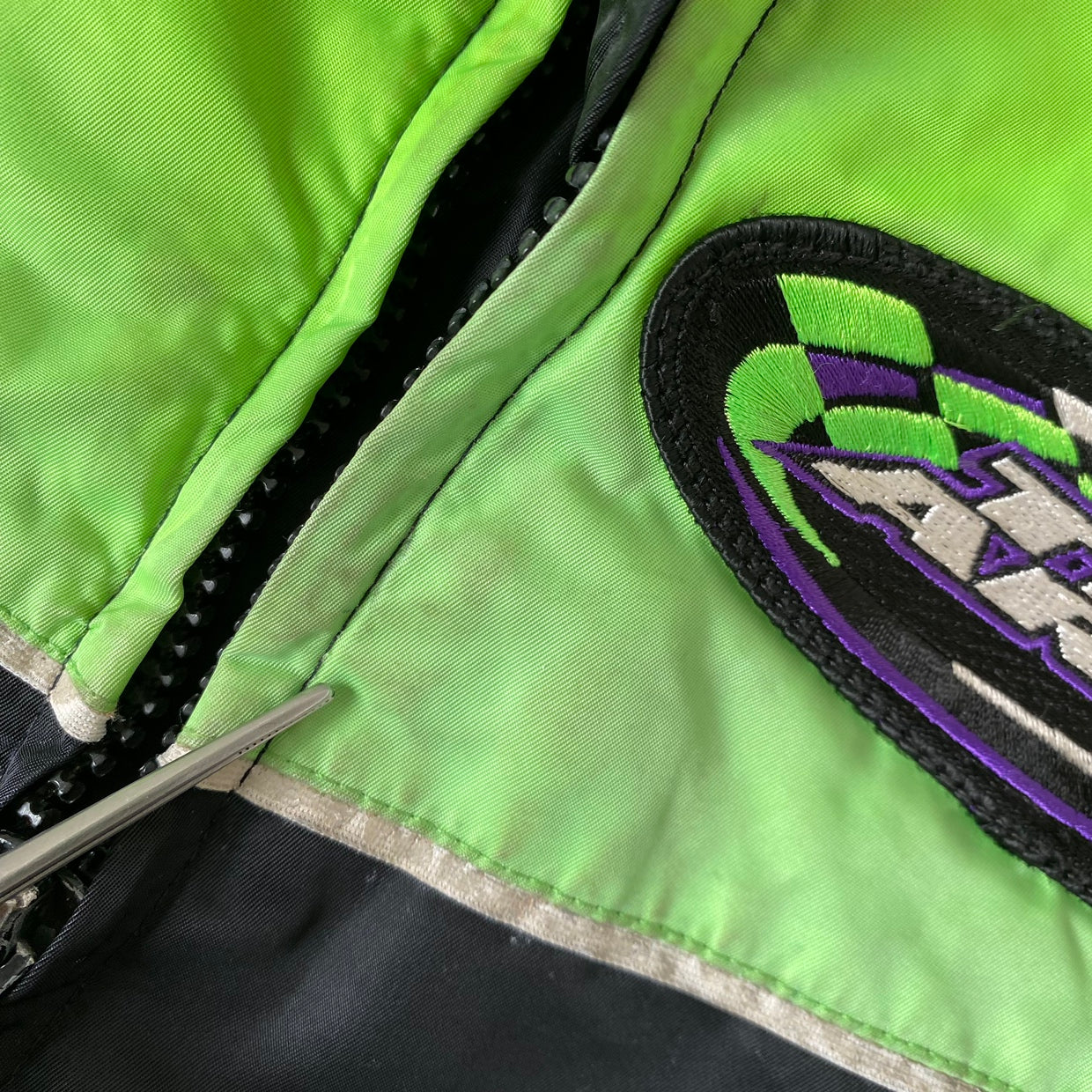 90s レーシングジャケット　Racing　Snowmobile Jacket Arctic Cat Team ネオングリーン メンズＬ相当