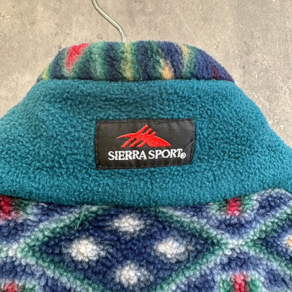 90s SIERRA SPORT フリースベスト YKKジッパー 総柄 アウトドア ポリエステル サイズL