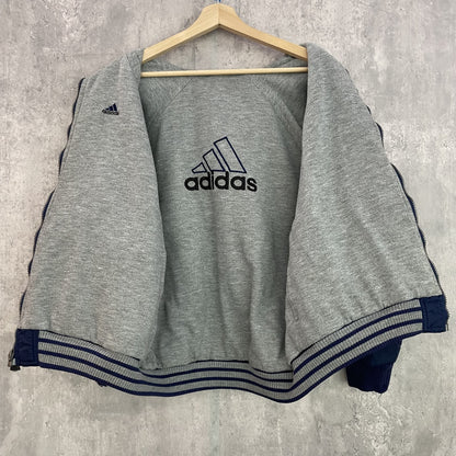 vintage 古着　ビンテージ　アディダス　Adidas ナイロンジャケット　リバーシブル　刺繍ロゴ　ストリート　ラグランスリーブ　ネイビー　フリース