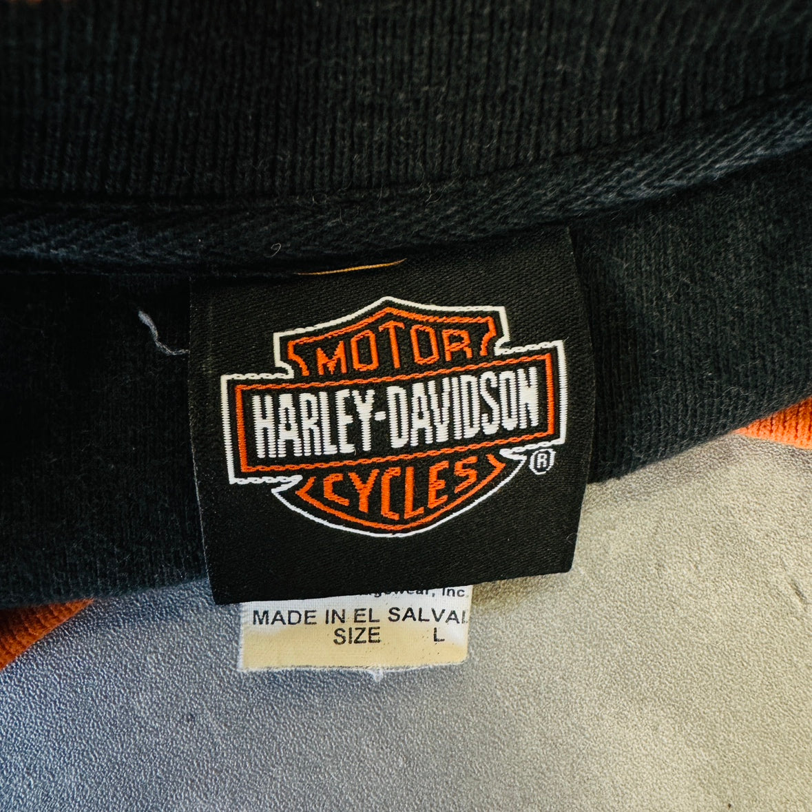 00s Harley-Davidson ハーレーダビッドソン 刺繍ロゴ ラインリブ スウェット Lサイズ 美品 古着