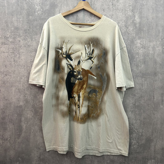 90s vintage 古着　ビンテージ　アニマルTシャツ　オーバーサイズ　鹿　動物　ベージュ　ストリート