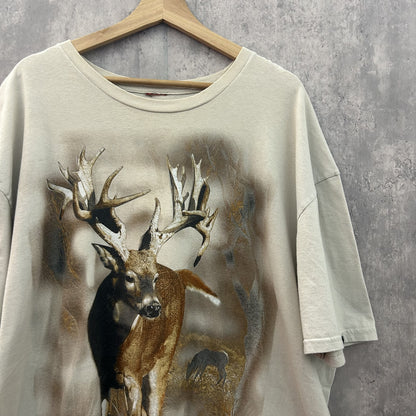 90s vintage 古着　ビンテージ　アニマルTシャツ　オーバーサイズ　鹿　動物　ベージュ　ストリート