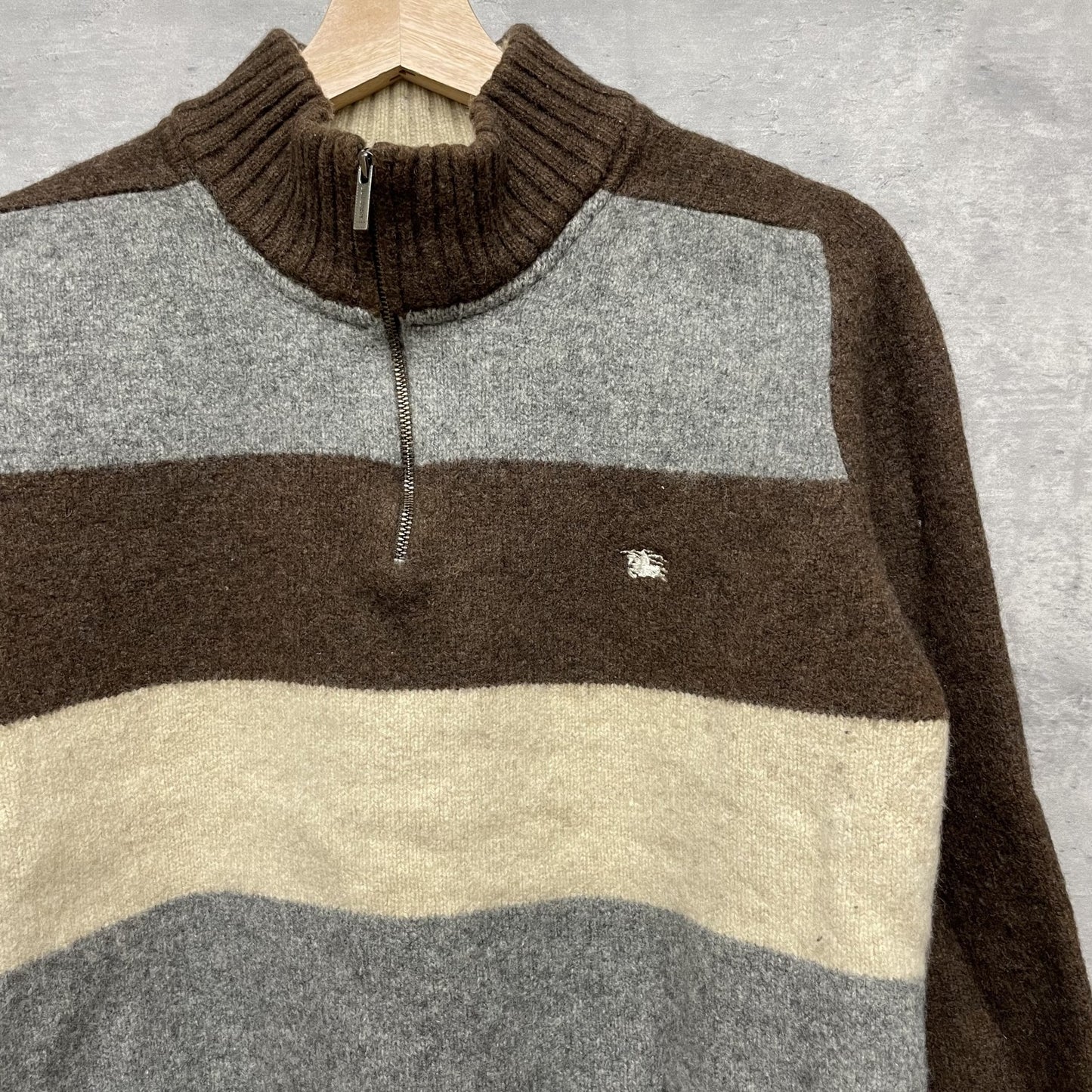 80s vintage 古着　ビンテージ　バーバリー BURBERRY LONDON ロンドン　ハーフジップ　ウールニット　マルチカラー