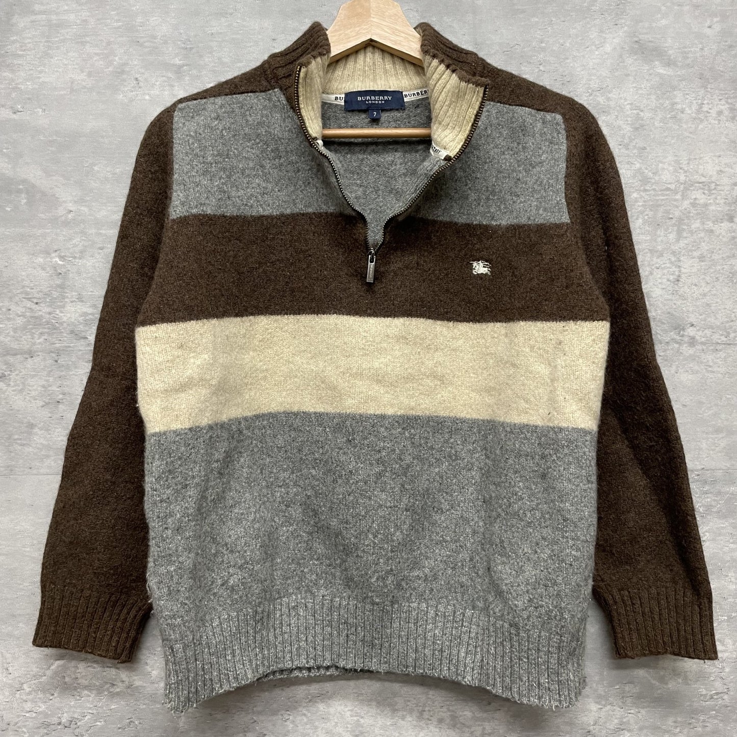 80s vintage 古着　ビンテージ　バーバリー BURBERRY LONDON ロンドン　ハーフジップ　ウールニット　マルチカラー