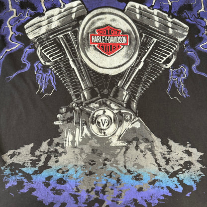 HARLEY DAVIDSON ハーレーダビッドソン パロディ ブート HUNDER & LIGHTNING OVP サンダー シングルステッチ VTモーター tシャツ　