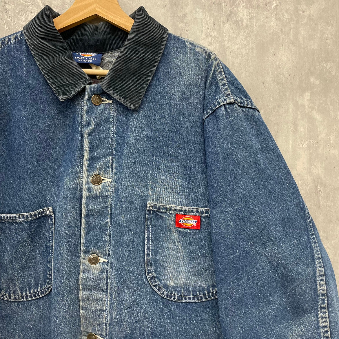 90s Dickies デニムカバーオールジャケット ディッキーズ ワークジャケット 裏地ブランケット 90年代 古着 ビンテージ 長袖  XL インディゴ