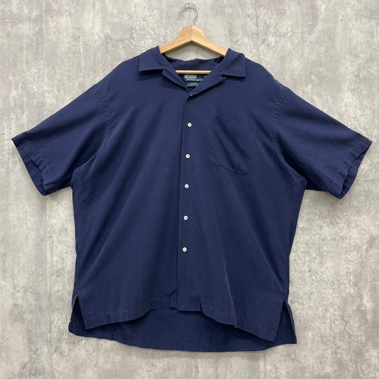 90s Polo by Ralph Lauren CALDWELL 開襟シャツ 無地 オープンカラー silk × cotton ポロバイラルフローレン ネイビー 紺 半袖シャツ XL