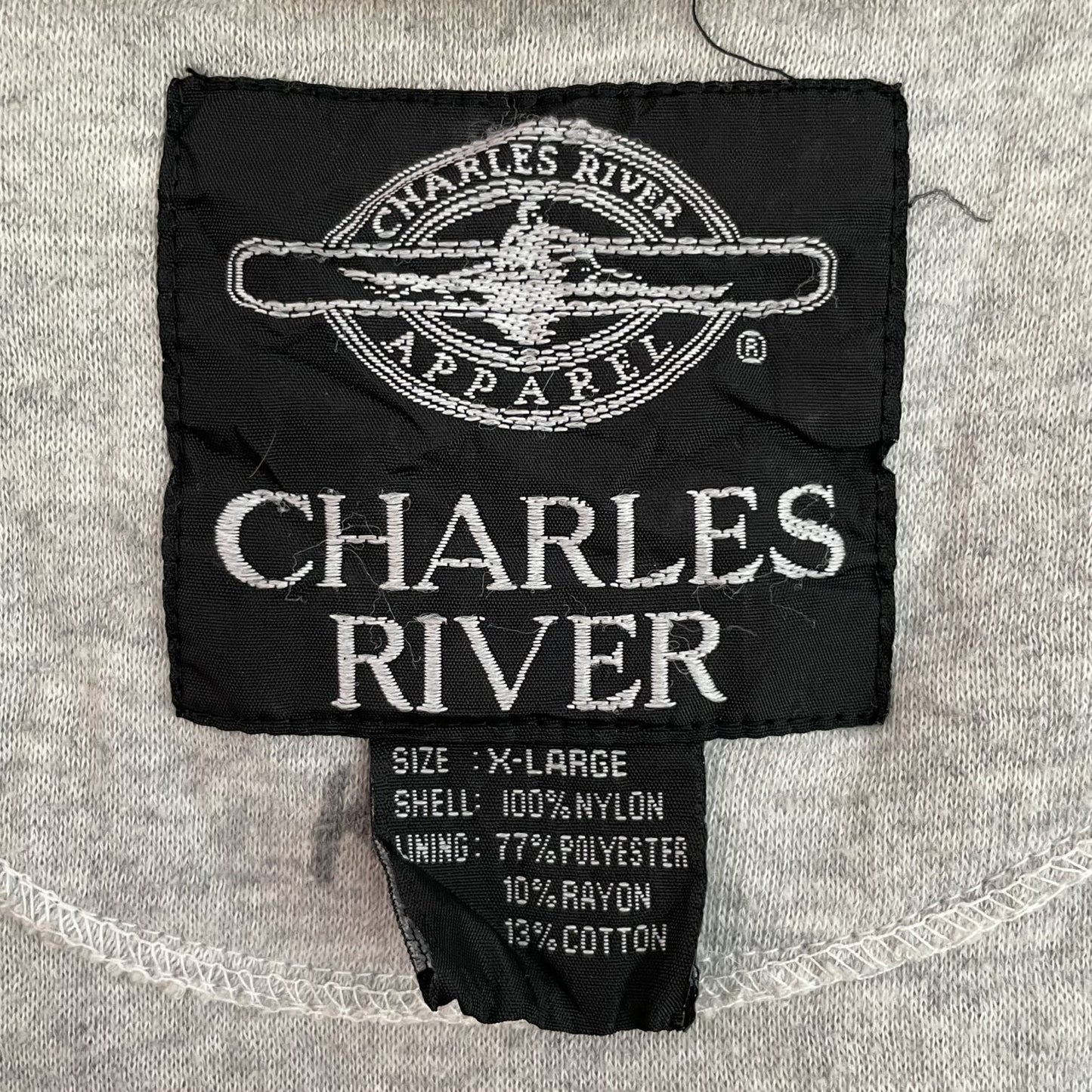 90s vintage 古着　ビンテージ　CHARLES RIVER ナイロン　ジップアップフーディージャケット　胸刺繍　