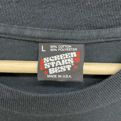 90s USA製 SCREEN STARS INTELMAN Tシャツ スクリーンスターズ インテルマン 半袖 デザイン 古着 ビンテージ ブラック L