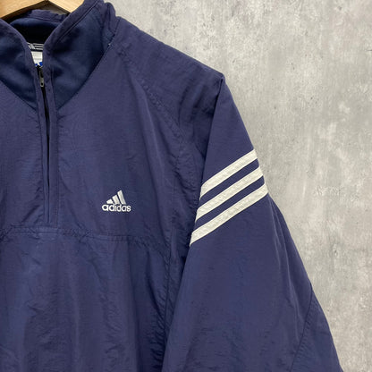 00s adidas ナイロンジャケット ハーフジップ アディダス ワンポイント ロゴ 刺しゅう 古着 ビンテージ ネイビー L相当