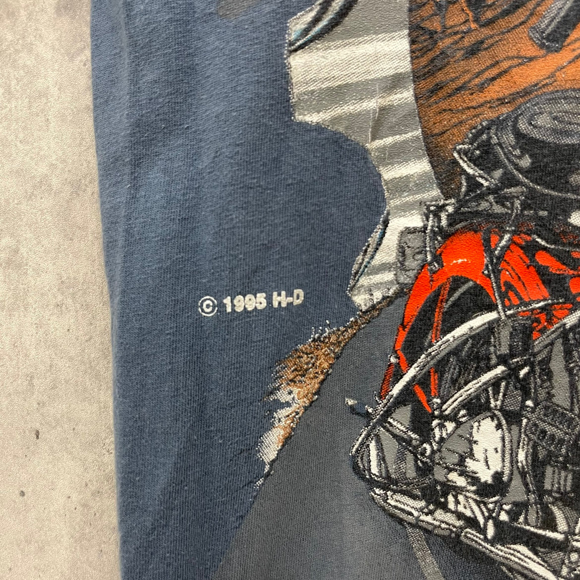 95s USA製 HARLEY-DAVIDSON ハーレーダビッドソン バイク ビッグプリント アメリカン 半袖 Tシャツ 古着 ビンテージ ネイビー M