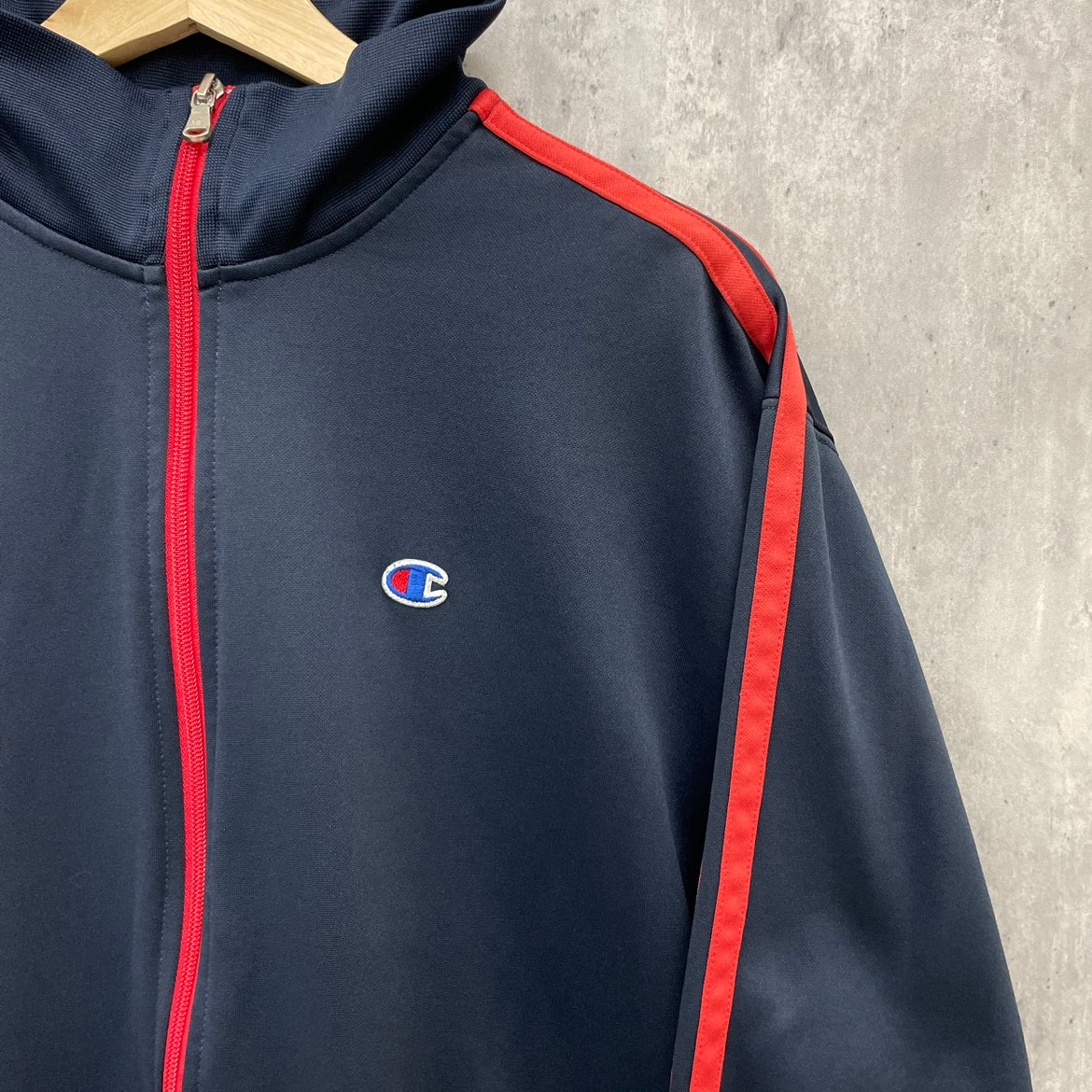 Champion トラックジャケット チャンピオン ワンポイント ロゴ 古着 ビンテージ ネイビー L