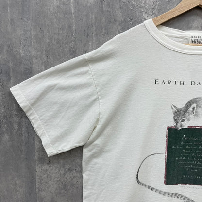 90s HIGGINS NATURAL "EARTH DAY EVERY DAY" アートT アニマル 動物 1993 半袖 Tシャツ 古着 ビンテージ 白 XL相当